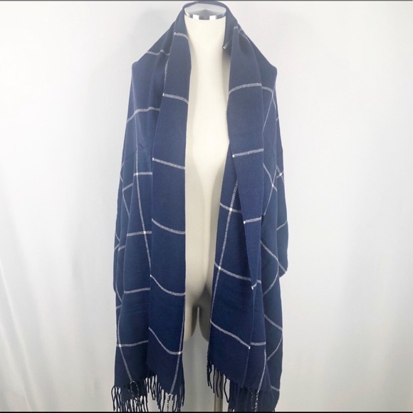 Madewell Navy Plaid Windowpane Cape Scarf - Picture 7 of 8